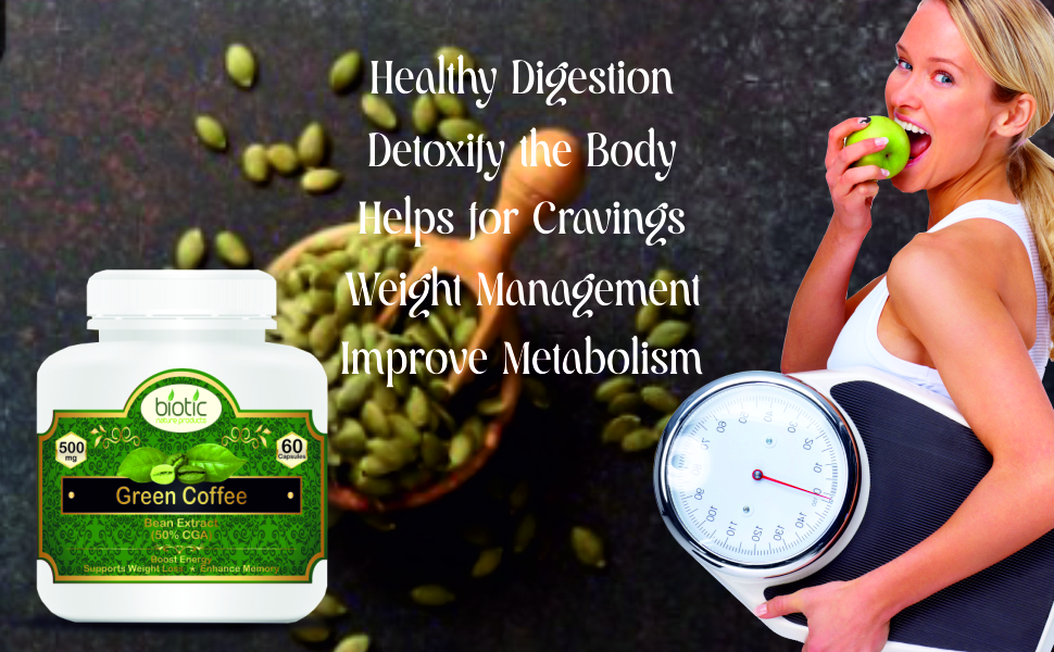 Biotic Natural Green Coffee Bean Capsules - Green Coffee Extract 500mg - 60 Veg Capsule