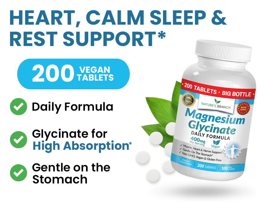 Magnesium Glycinate 400mg | 200 Tablets – High Absorption for Sleep & Heart