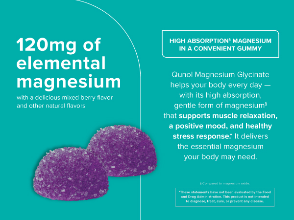 Qunol Magnesium Glycinate Gummies 120mg, Vegetarian, 90ct