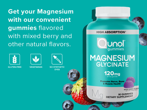 Qunol Magnesium Glycinate Gummies 120mg, Vegetarian, 90ct