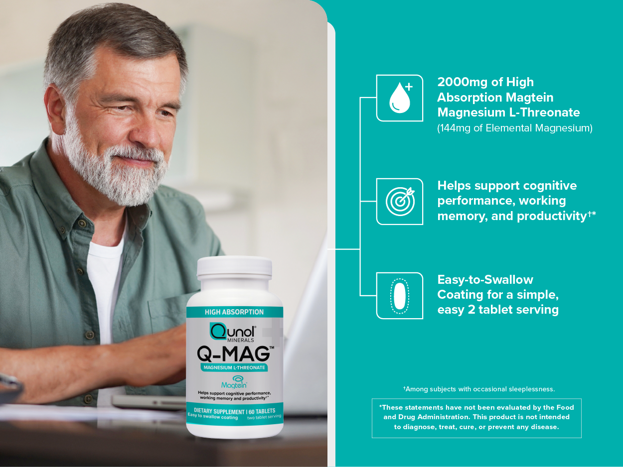 Qunol Magnesium L-Threonate Tablet, 2000mg of Magtein, Vegetarian, 60ct