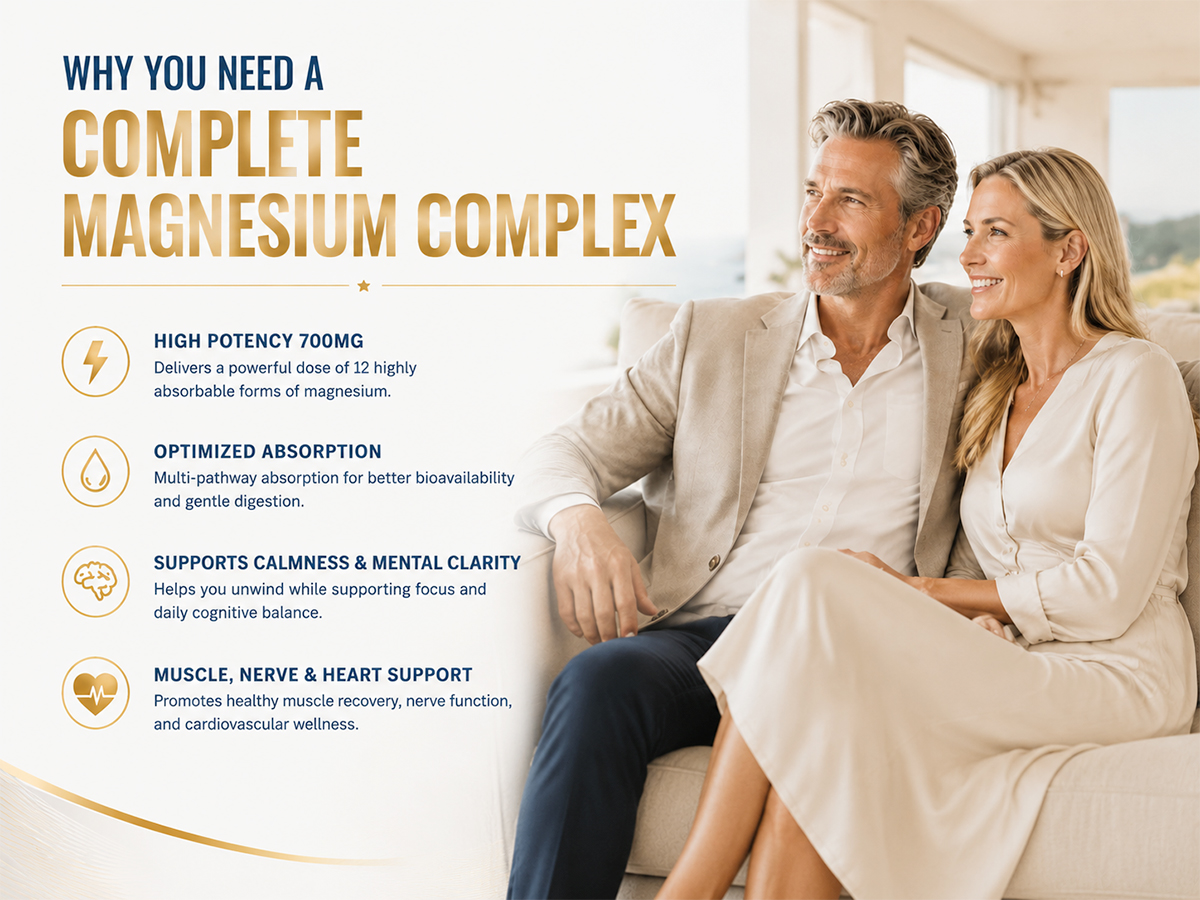 Magnesium Complex 700mg | 12-in-1 High Absorption Supplement | Glycinate, Citrate, Malate, Taurate & More | Sleep Support, Muscle Cramp Relief, Stress, Heart & Nerve Health | 120 Vegan Capsules