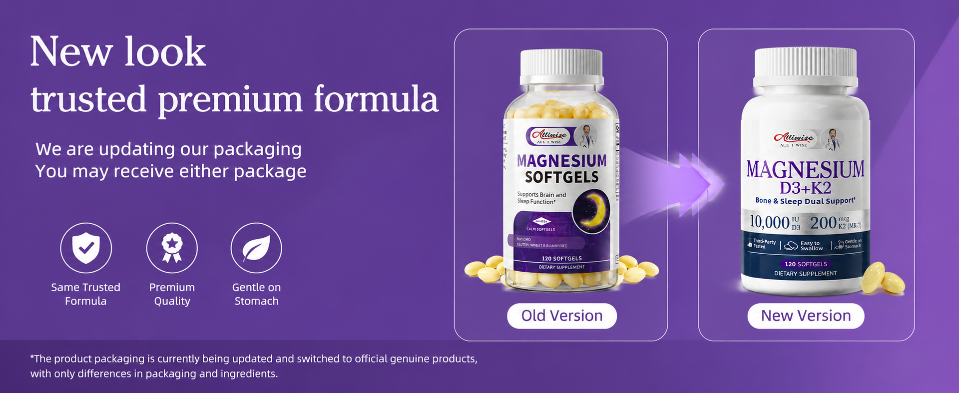 Magnesium Glycinate 400mg Softgels with D3 K2 Vitamin 10000 iu, 120 Gelcaps