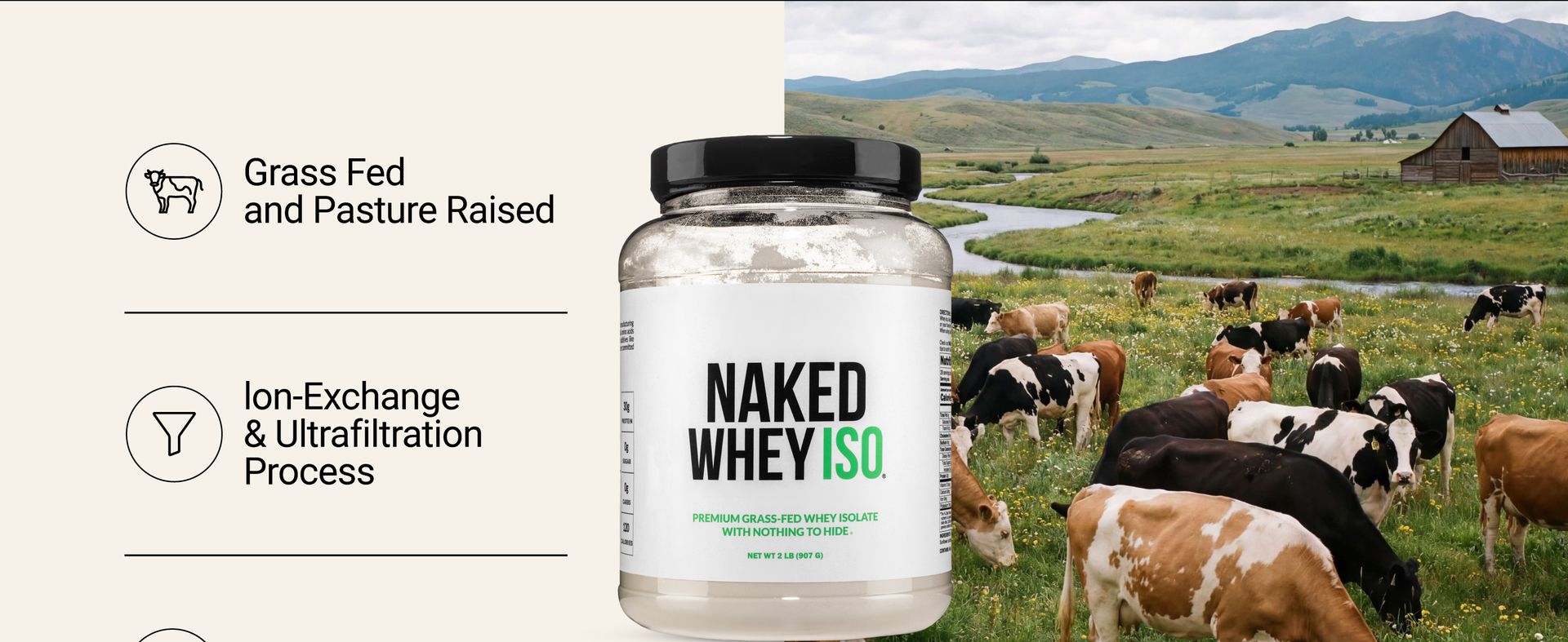 NAKED Whey Isolate Protein - Only 2 Ingredients, 30g Grass-Fed Protein, Zero Carb, Unflavored, Undenatured, Non-GMO, No Soy, Gluten-Free, No Preservatives - 28 Servings
