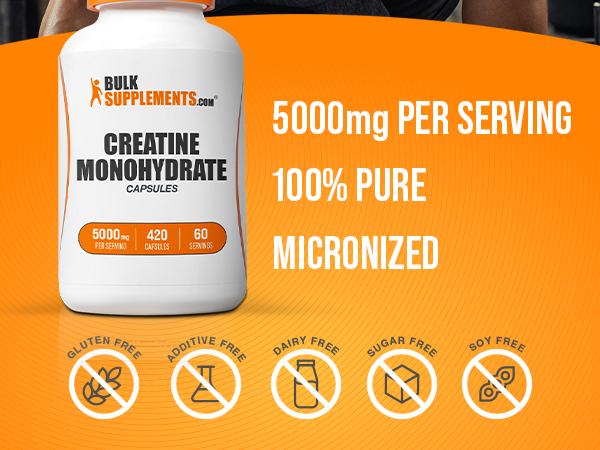 BulkSupplements.com Creatine Monohydrate Capsules - Micronized Creatine Pills - Gluten Free, 7 Capsules per Serving (5000mg), 420 Count (Pack of 1)