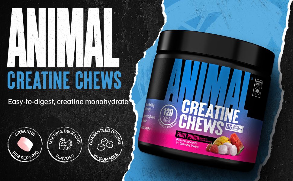 Animal Creatine Monohydrate Chews for Men & Women | Fruit Punch 120 Count