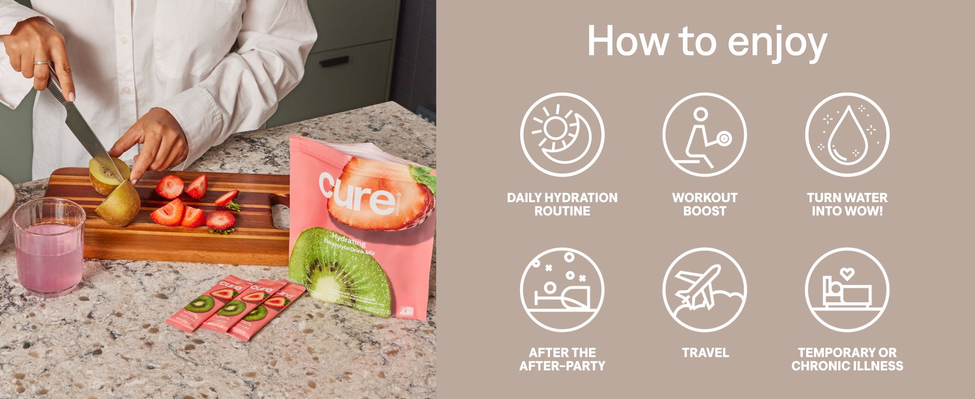 Cure Hydration - Electrolyte Drink Powder Strawberry Kiwi 14 Packets