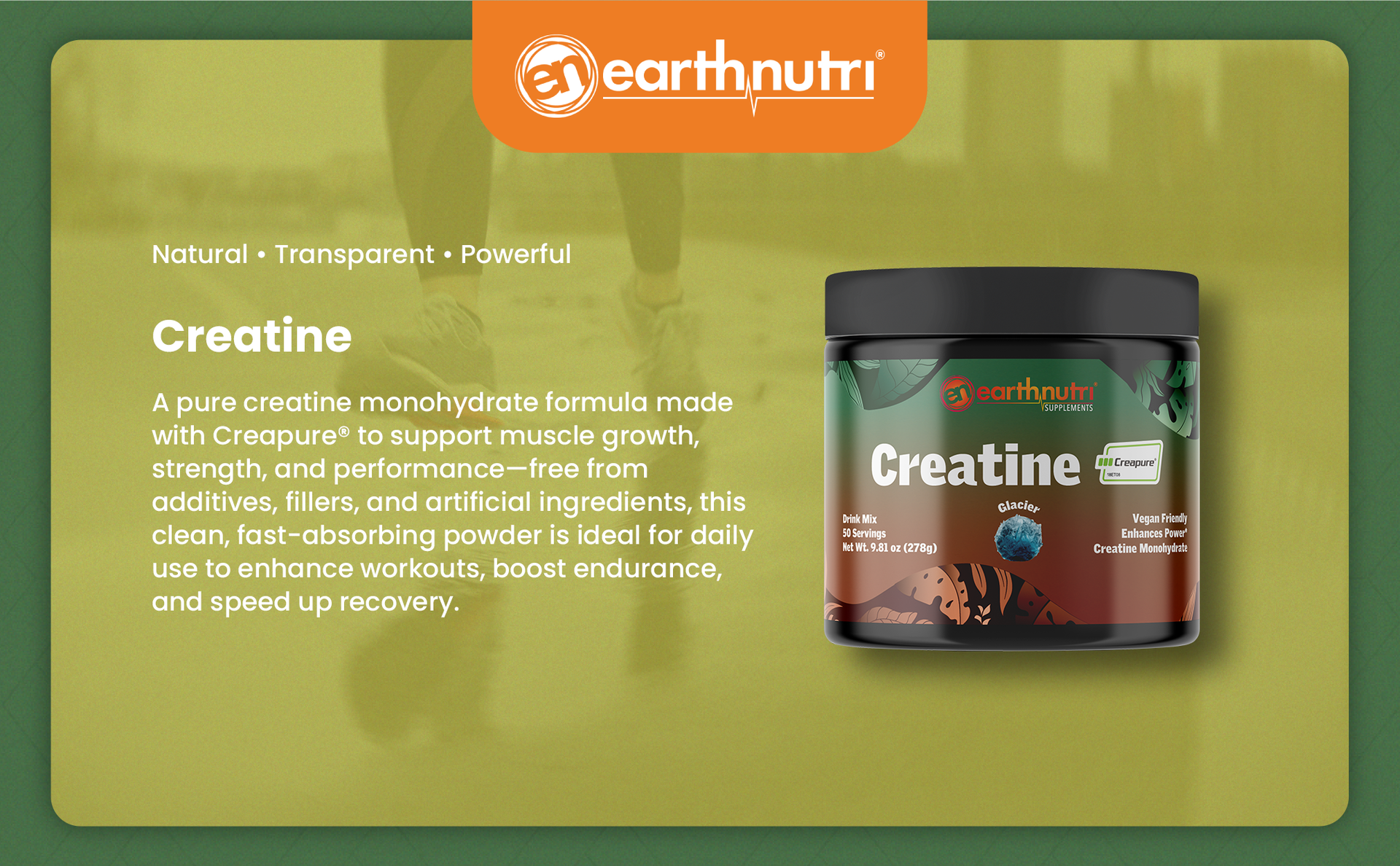 EarthNutri Creatine Monohydrate Powder - Micronized for Better Absorption - Supports Muscle Strength, Strength & Recovery (Powder - Unflavored)