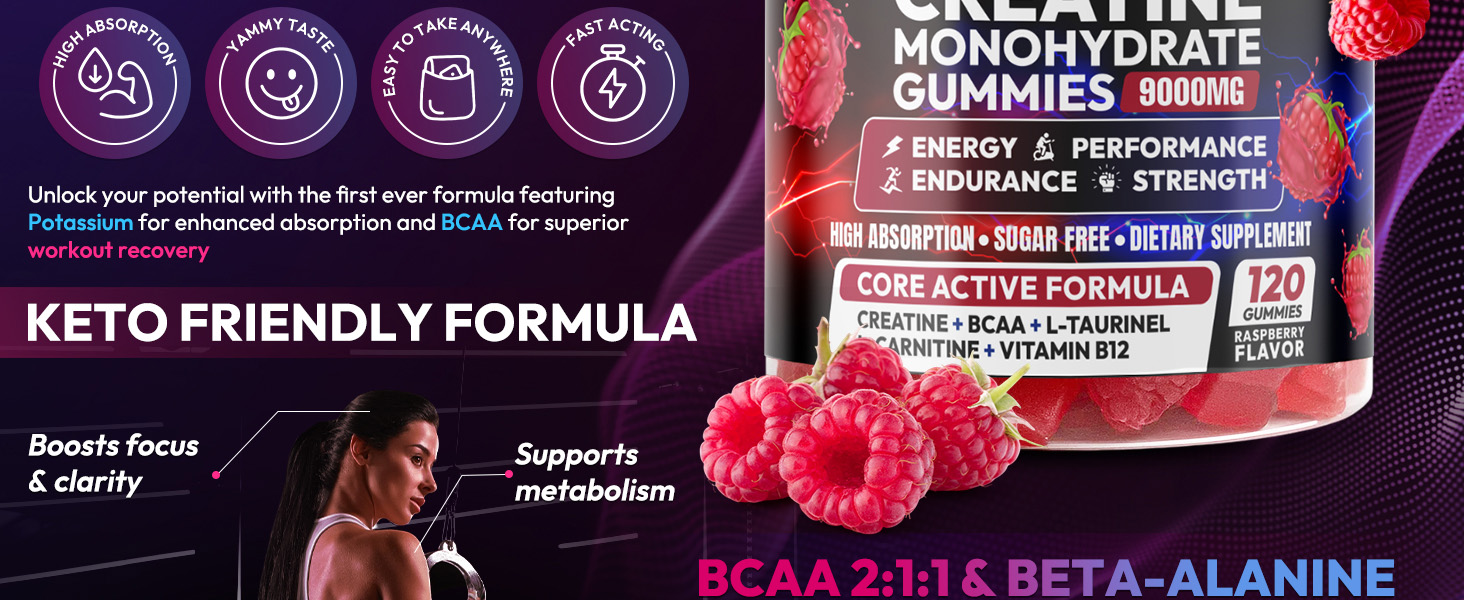 Creatine Monohydrate Gummies 5000MG, Creatine Gummy for Men & Women 120Ct