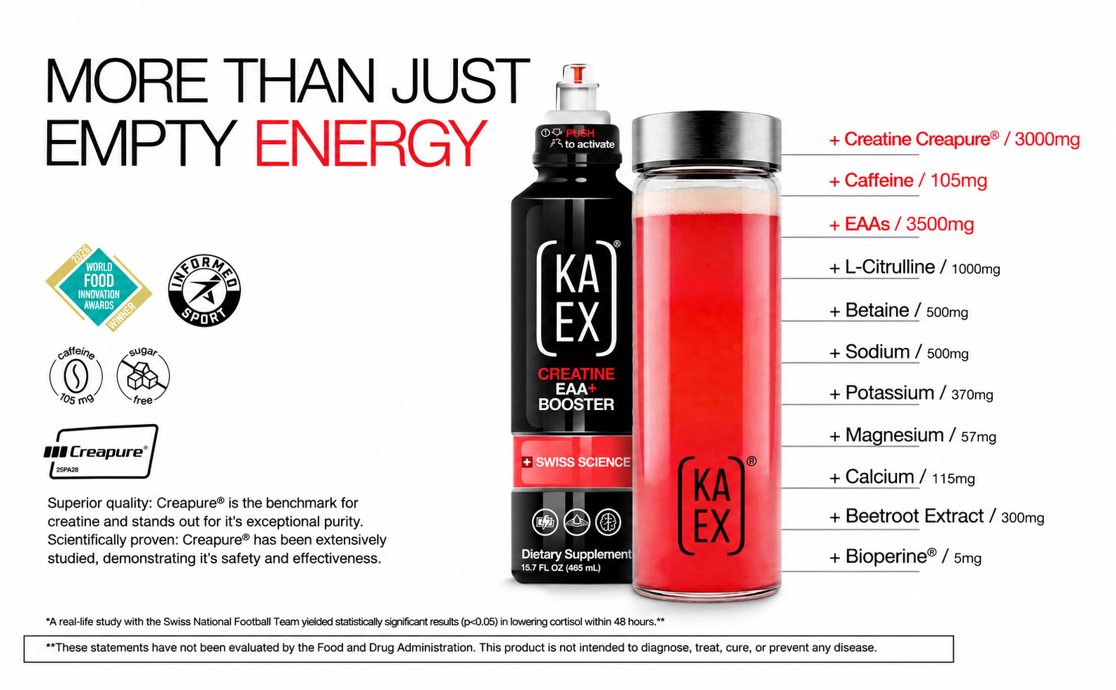KA EX Creatine EAA+ Booster, 3-in-1 Performance Drink 7 Pack