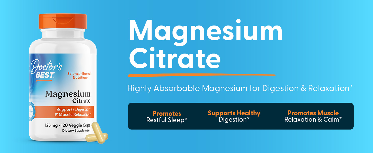 Doctor's Best Magnesium Citrate Supplement, Non-GMO, 120 Veg Capsules
