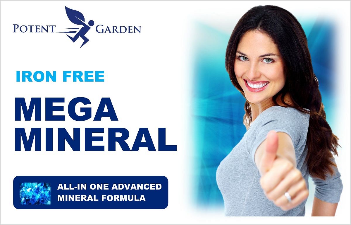 Potent Garden 2-Pack Mega Mineral Supplement Complete Mineral Complex with Calcium Magnesium Zinc Potassium Boron Selenium Chromium & 72 Trace Minerals Iron Free Calcium Supplement -200 Pills