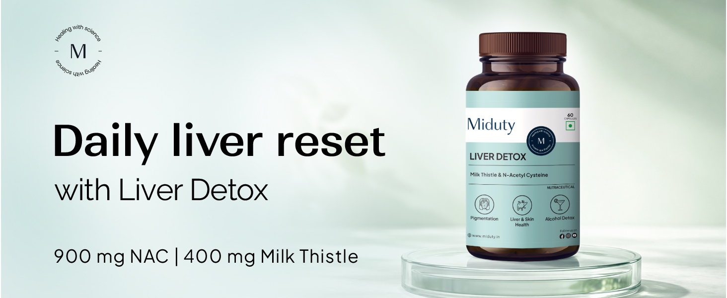 Miduty Liver Detox Supplement Milk Thistle with N-Acetyl Cysteine 900 mg | Natural Body Detox & Digestive Enzymes - Fatty Liver Care | Natural Detoxification Formula - 60 Veg Capsules