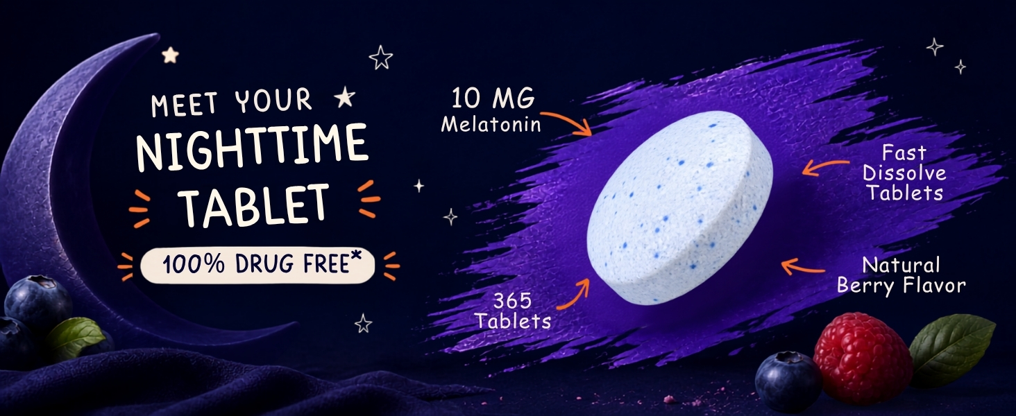 Vitamatic Melatonin 10 mg, Natural Berry Flavor, 365 Fast Dissolve Tablets