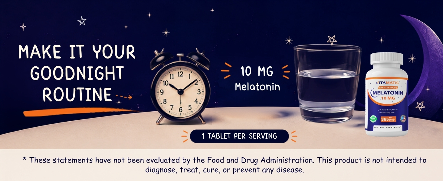 Vitamatic Melatonin 10 mg, Natural Berry Flavor, 365 Fast Dissolve Tablets