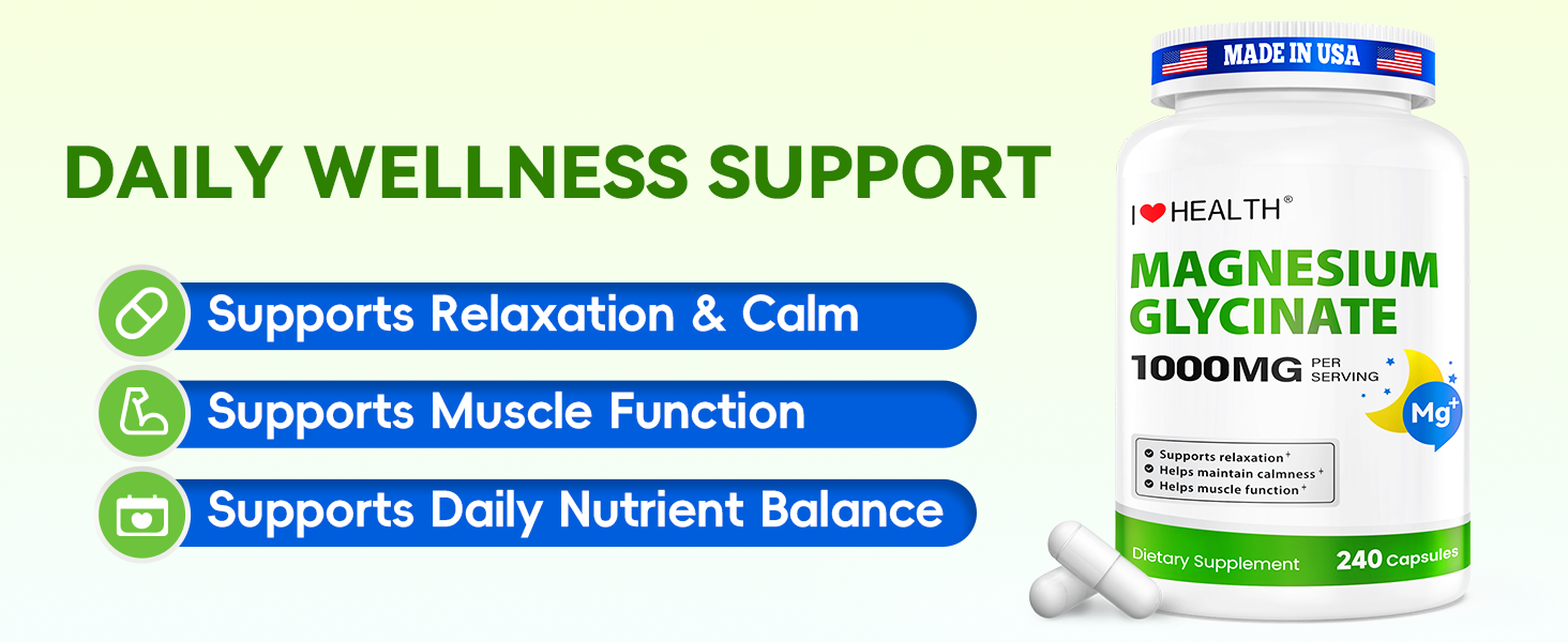 Magnesium Glycinate – Elemental Magnesium 200mg– 240 Capsules – High Absorption Magnesium Supplement for Relaxation, Calmness & Muscle Support – Gentle on Stomach – Made in USA