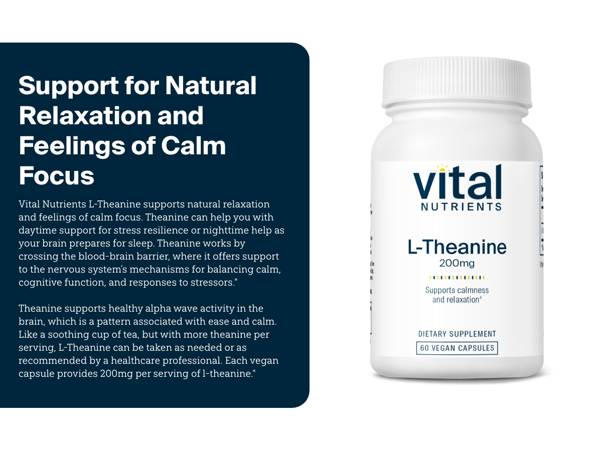 Vital Nutrients L-Theanine 200mg, 60 Capsules