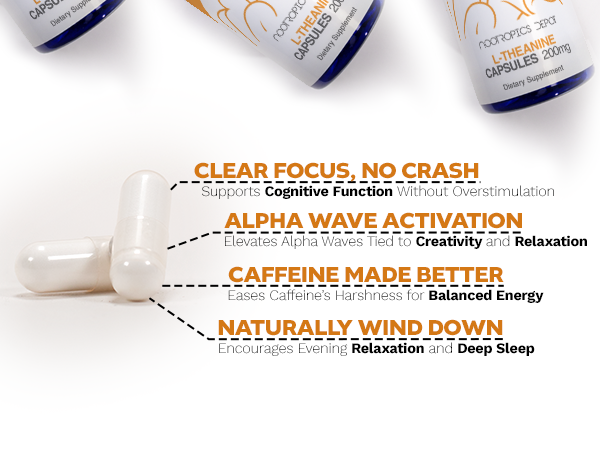 Nootropics Depot L-Theanine Capsules 200mg (90 Count) | Promotes Relaxation | Supports Healthy Stress Levels + Sleep Cycles | Promotes Cognitive Function + Focus | Amino Acid Supplement