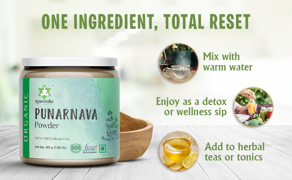 Organic Punarnava Powder 200g | Boerhavia diffusa Root Powder | Supports Kidney & Urinary Wellness, Detox & Daily Health | Non-GMO, Vegan | No Additives | Jaivik Bharat & USDA Certified