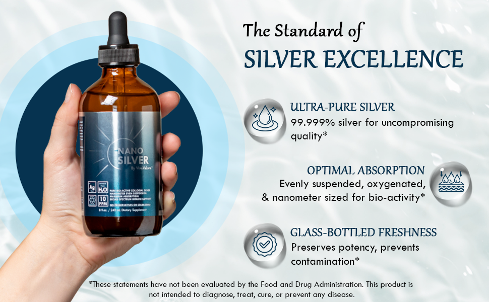 Colloidal Silver Liquid 10 PPM – Immune Support Supplement | Bio-Active Nano Silver, Amber Glass Dropper, Third-Party Lab Tested, Only 2 Ingredients, Made in USA, 8 fl oz