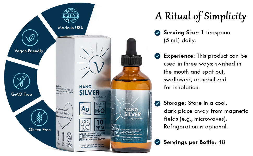 Colloidal Silver Liquid 10 PPM – Immune Support Supplement | Bio-Active Nano Silver, Amber Glass Dropper, Third-Party Lab Tested, Only 2 Ingredients, Made in USA, 8 fl oz