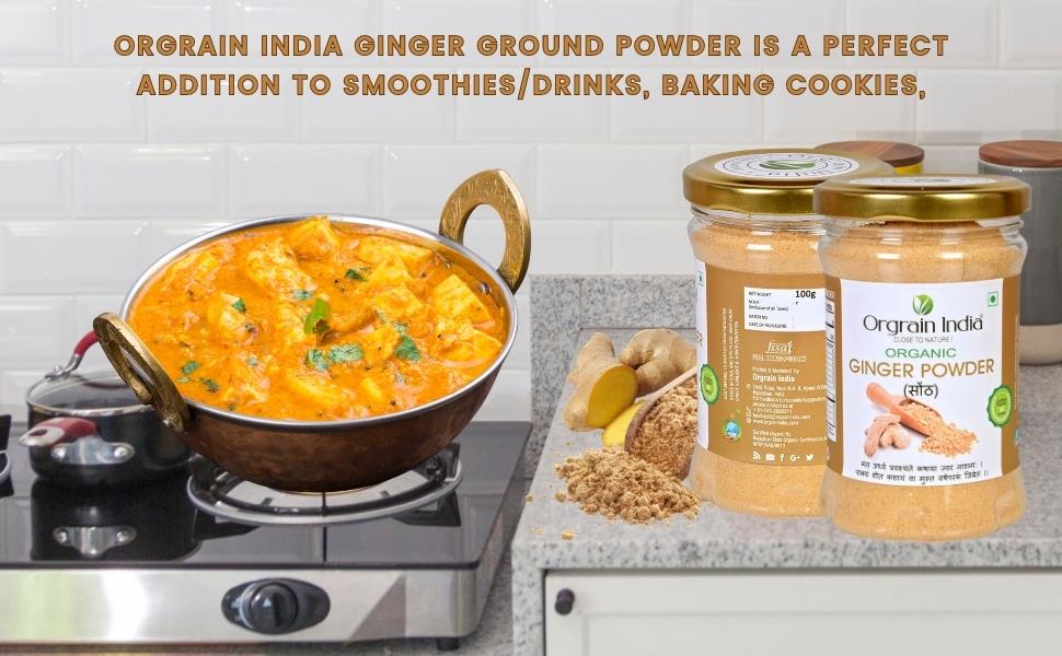Orgrain India Organic Ginger Root Powder 100g | Pure & Natural | No Preservatives | Low Sodium | Perfect for Smoothies, Teas, Baking & Cooking | Handpicked from Sustainable Farms