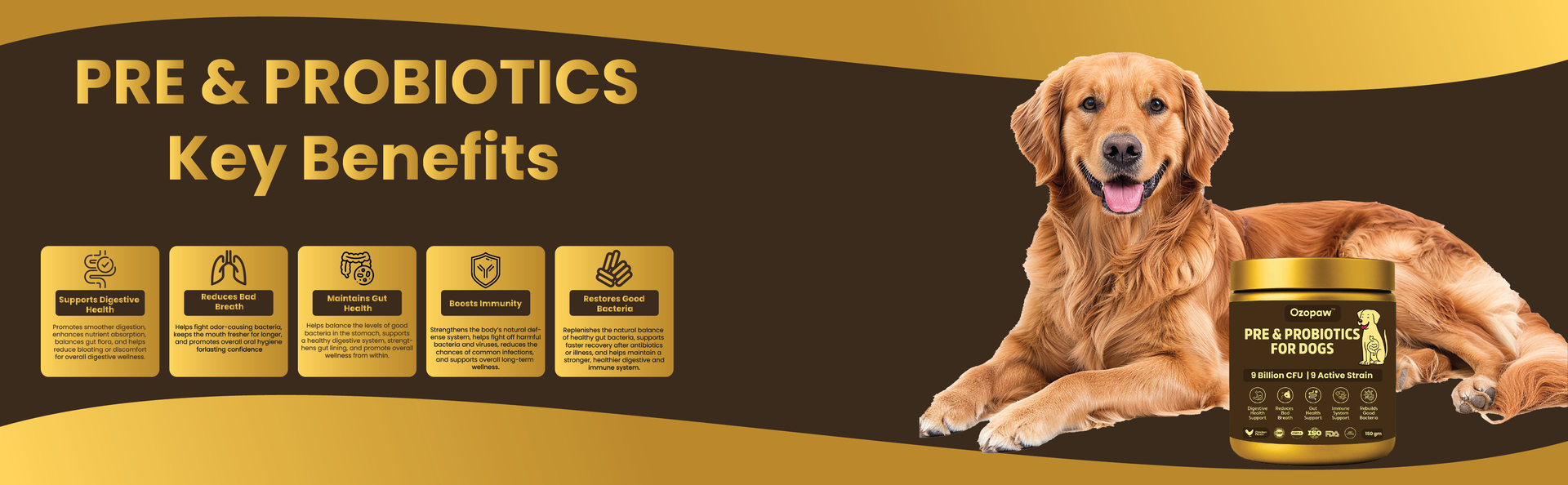 OZOPAW Pre & Probiotics for Dogs 150g | 9B CFU with Digestive Enzymes | Supports Digestion, Firmer Stools & Gut Balance | Helps Reduce Gas, Bloating, Skin Allergies, Scratching & Paw-Licking