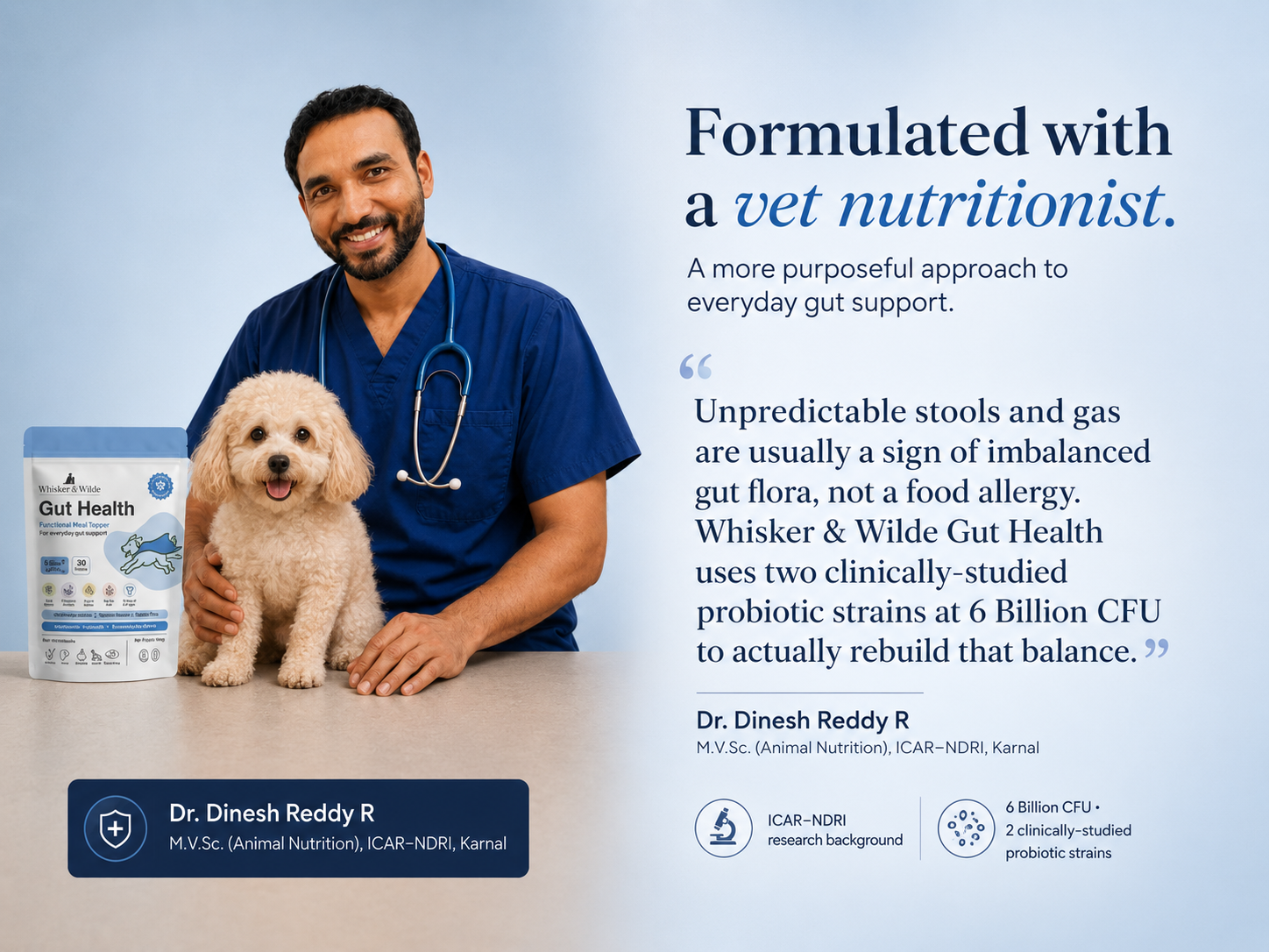 Dog Gut Health Supplement Powder | 6 Billion CFU Probiotics for Paw Licking, Loose Stools, Gas and Itching | with Prebiotics, Digestive Enzymes and Omega-3 | 300g, 30 Daily Scoops