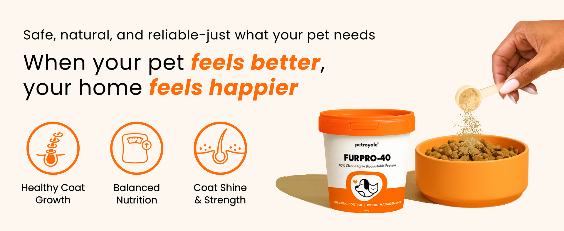 Petroyale Furpro-40 Dogs Protein Powder Supplement - Dog Skin & Coat + Hair Fall Control Supplement- Omega 3 6 9 for Dogs & Cats - Dog Muscle & Weight Gain Powder - Growth Food - Fish Flavor - 400g