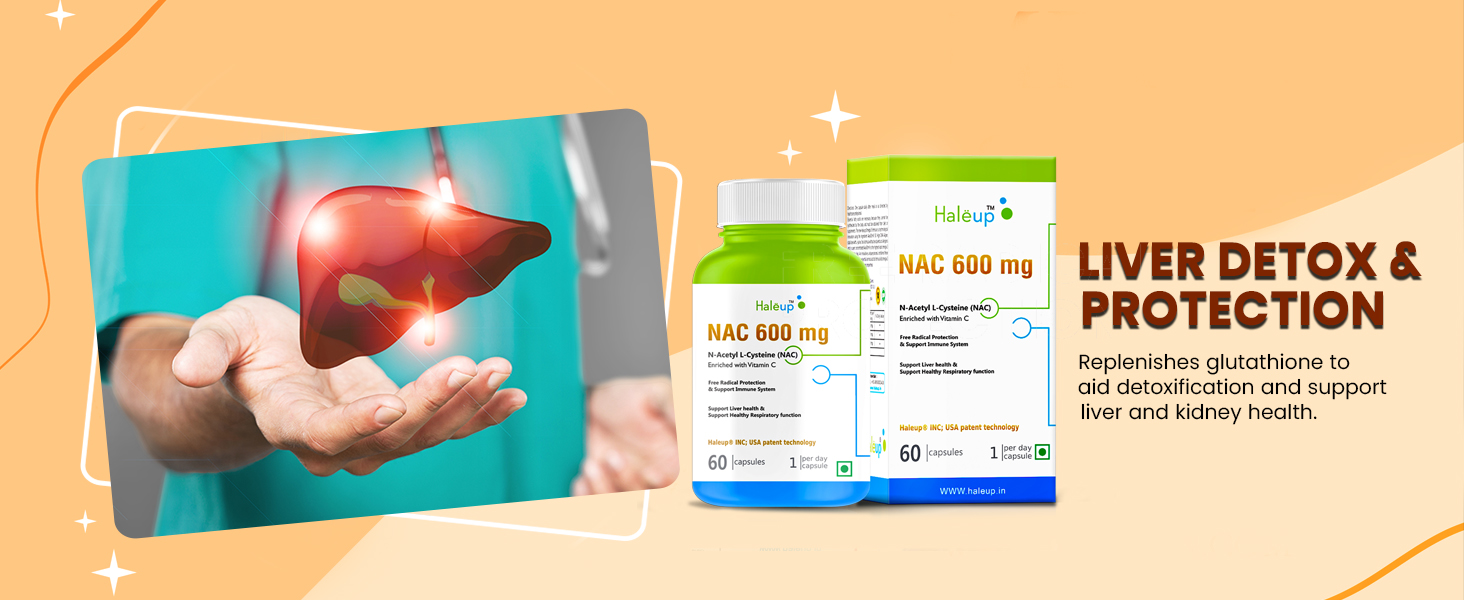 Haleup NAC 99% (N-Acetyl Cysteine) 600 mg, Haleup INC USA, 60 capsules, enriched with Vitamin C for Glutathione Production, Respiratory Health, Liver Detox, Antioxidant Support