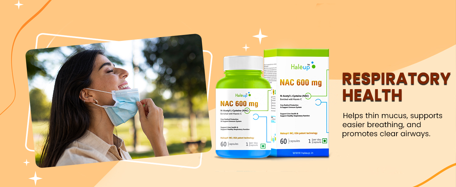 Haleup NAC 99% (N-Acetyl Cysteine) 600 mg, Haleup INC USA, 60 capsules, enriched with Vitamin C for Glutathione Production, Respiratory Health, Liver Detox, Antioxidant Support