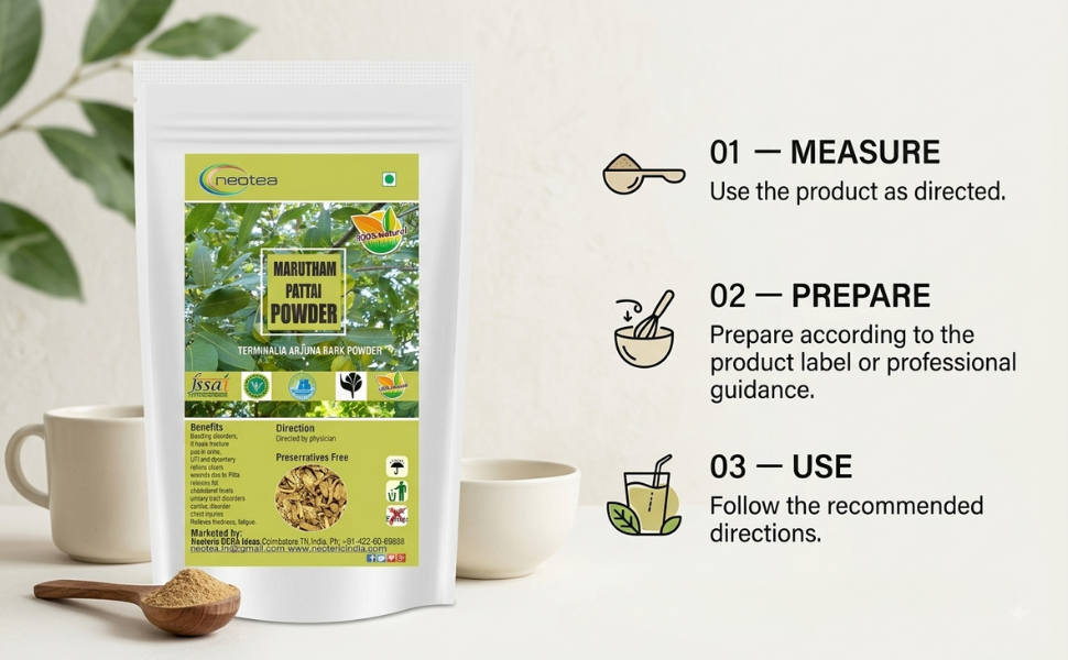 Neotea Marutham Pattai Powder | Terminalia Arjuna | 300 GM pack of 1