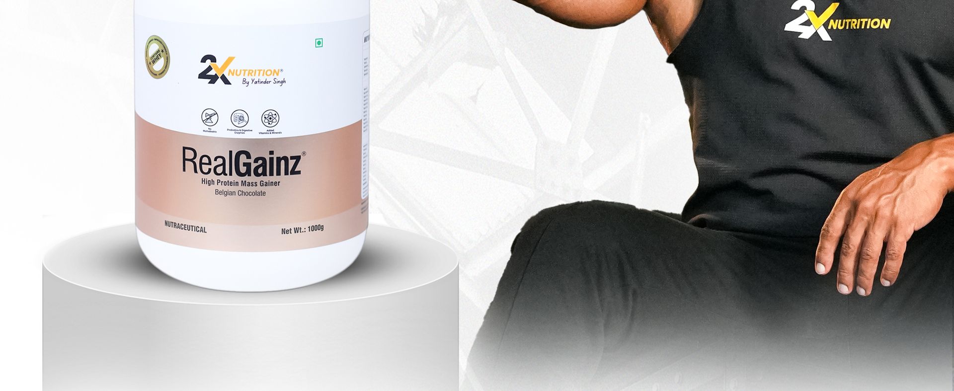 REALGAINZ by 2X Nutrition | High-protein mass gainer | 78g Carbs per serving | High protein (26g) Natural weight gain | Build lean muscle mass | contains digestive enzymes (1Kg, Belgian Chocolate)