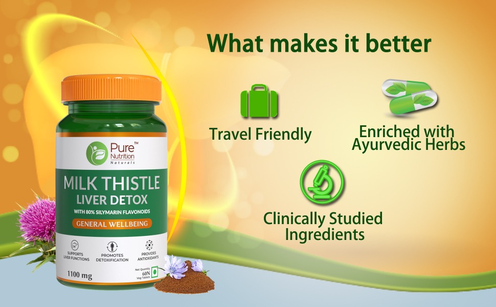 Pure Nutrition Milk Thistle Liver Detox Supplement - 180 Tablets with N-Acetyl L-Cysteine (NAC), Curcumin, Amla & Vitamin C | Supports Liver Health, Fatty Liver Care | Natural Detoxification Formula