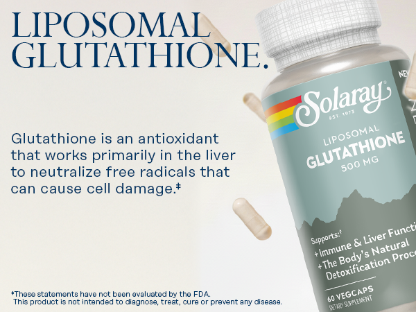 SOLARAY Liposomal Glutathione 500 mg - Antioxidant and Immune Support Supplement - Detoxification and Liver Support - Liposomal Glutathione Supplement - Vegan and Gluten Free - 30 Servings, 60 VegCaps