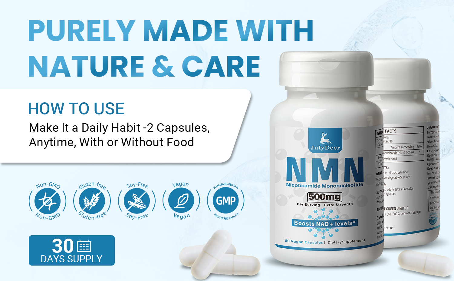 Pure NMN 500mg, 99% Nicotinamide Mononucleotide for Boosts NAD+ Levels