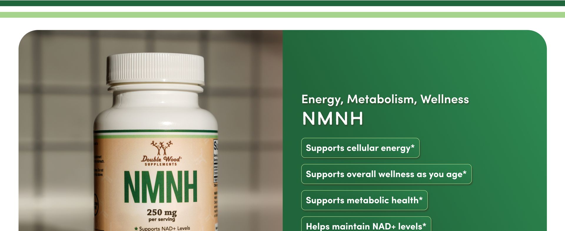 NMNH 250mg, NAD+ Support, Clinically Studied UthPeak™, 60 Capsules