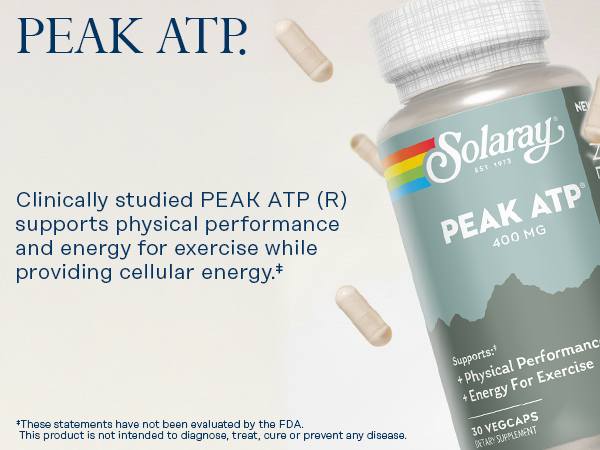 SOLARAY Peak ATP 400 mg - Physical Performance and Exercise Energy Supplements - Stim Free Pre Workout Pills - No Caffeine or Gluten - Lab Verified - 30 Servings, 30 VegCaps