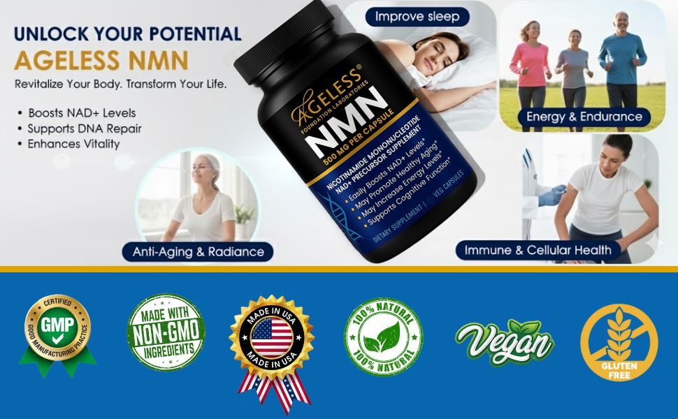 NMN Supplement 500mg for Women & Men, 90 Capsules, Cellular & NAD+ Support