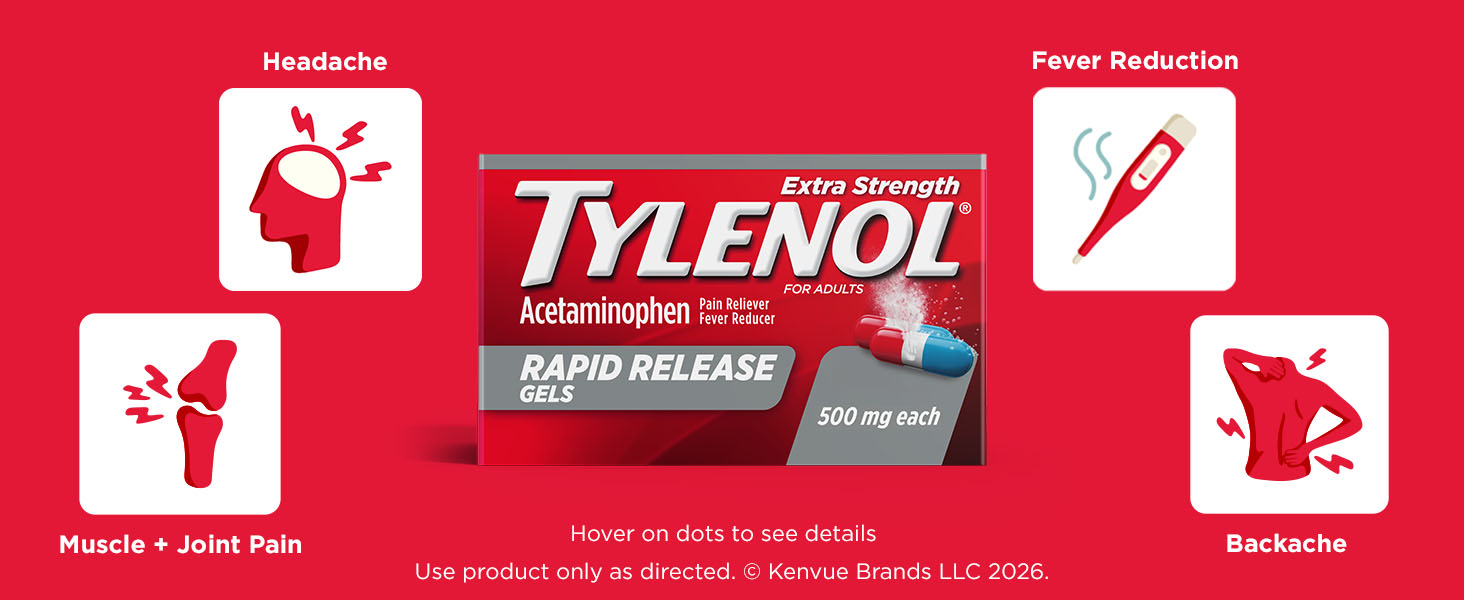 Tylenol Extra Strength Rapid Release Gels, 500 mg Acetaminophen, 100 Ct