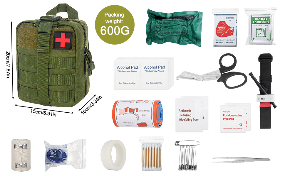 Military First Aid Kit, 46PCS First Aid Bag, Outdoor First Aid Kit, Trauma First Aid Kit for Car, Home, Travel, Outdoor Camping, Hiking