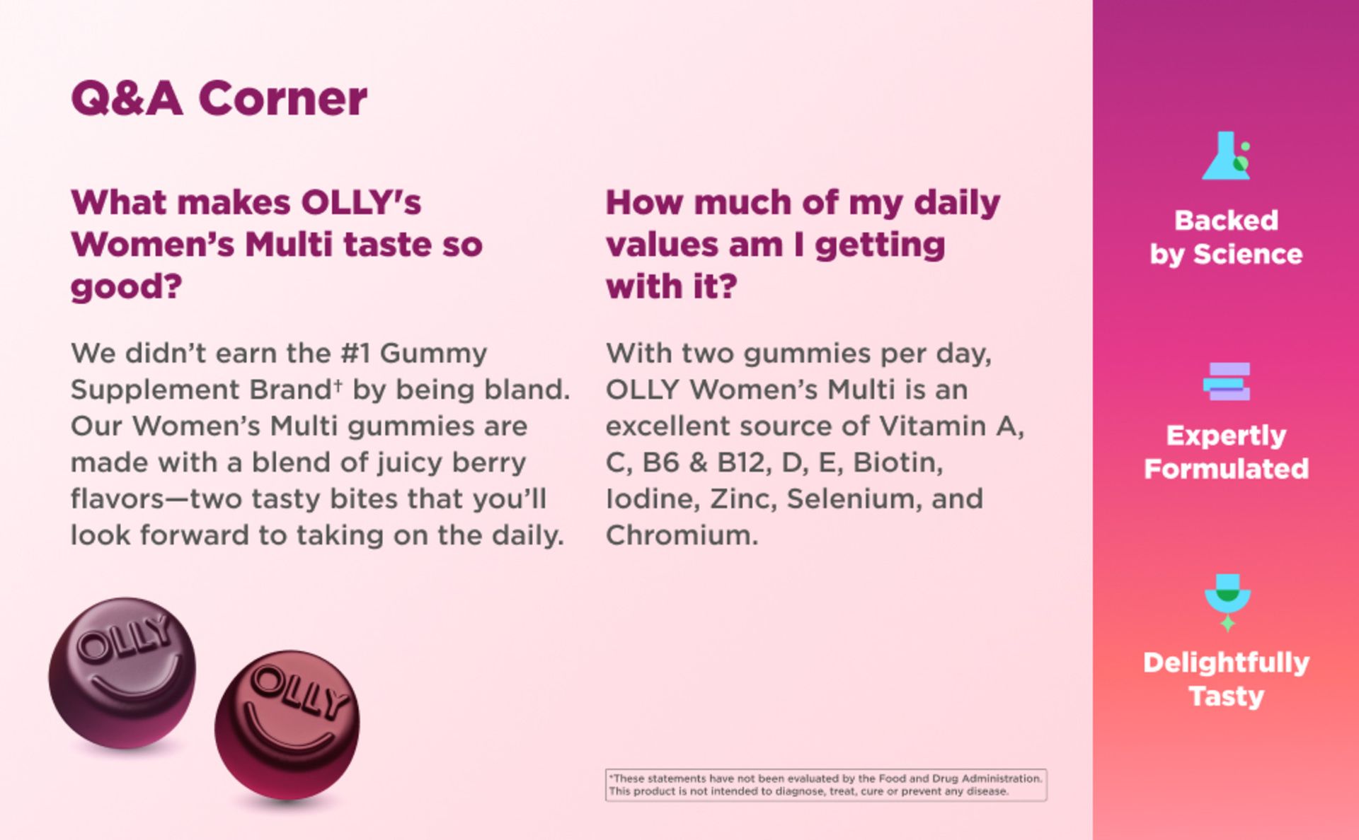 OLLY Women's Multivitamin, Supports Overall Wellness,* Biotin - 90 Count