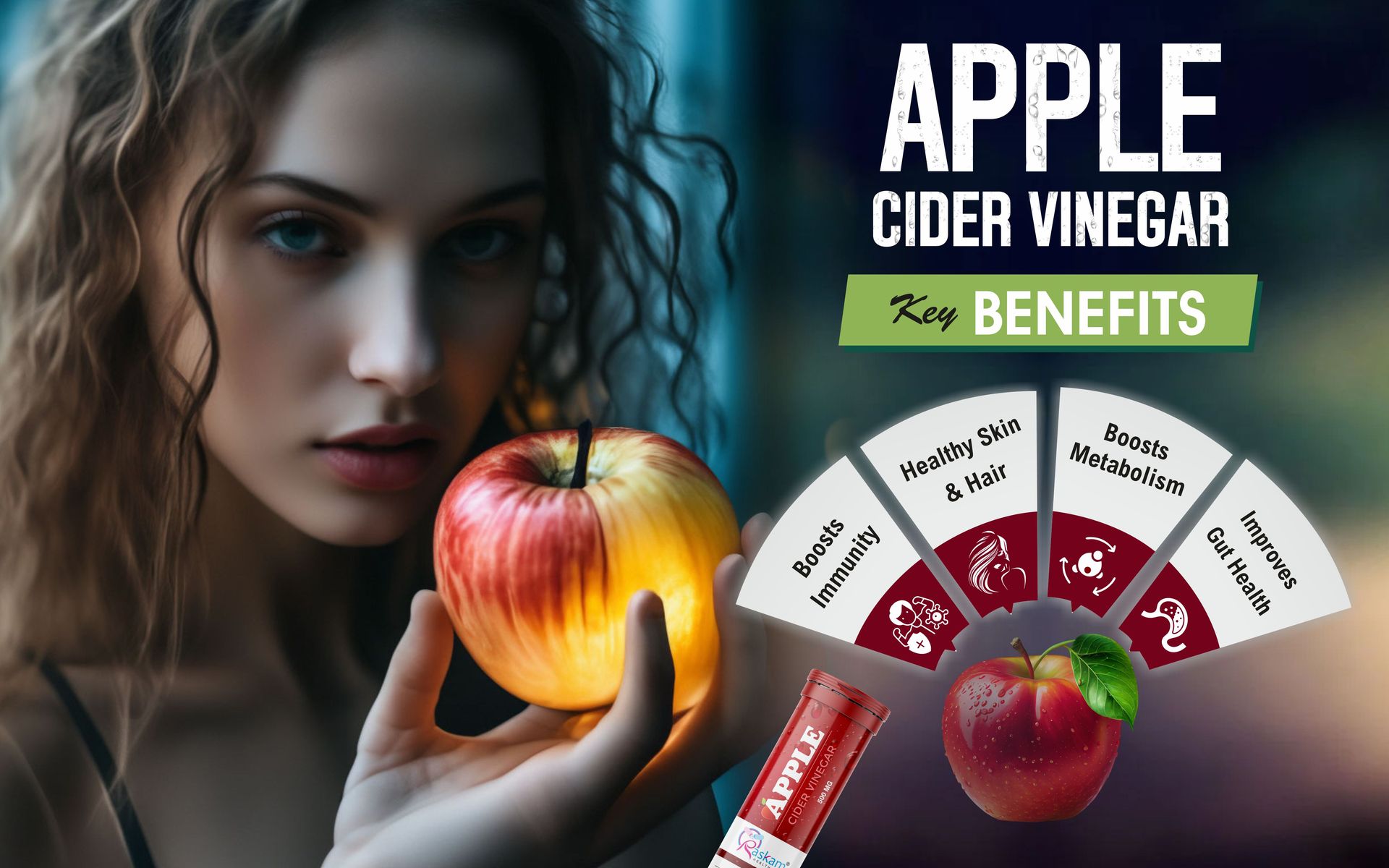 ACV Apple Cider Vinegar Effervescent Fizz 15 Tablets - For Weight Loss | Refreshing Detox & Metabolism Boost, No added Sugar (Pack of 1), Orange Flavour