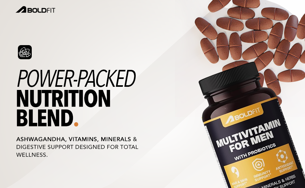 Boldfit Best Multivitamin Tablet For Men, Multi vitamin Tablet For Men with Probiotics, Vitamin C, E, B12, B6, Zinc & Grape Extract For Immunity & Energy Multivitamin Supplement- 120 Veg Tablets