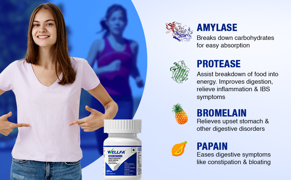 Immunoseb Complete Digestive Enzyme Complex with Papain, Protease, Amylase & Bromelain – Supports Nutrient Absorption, Reduces Bloating & Gas (Pack of 1)