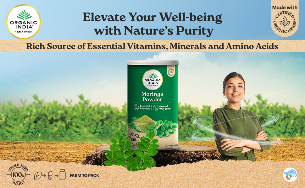 A TATA Product - Organic India Moringa Powder - 100g, Essential Nutrition Superfood, Helps Naturally Boost Energy Levels, Improves Stamina & Vitality, Rich In Vitamins & Minerals