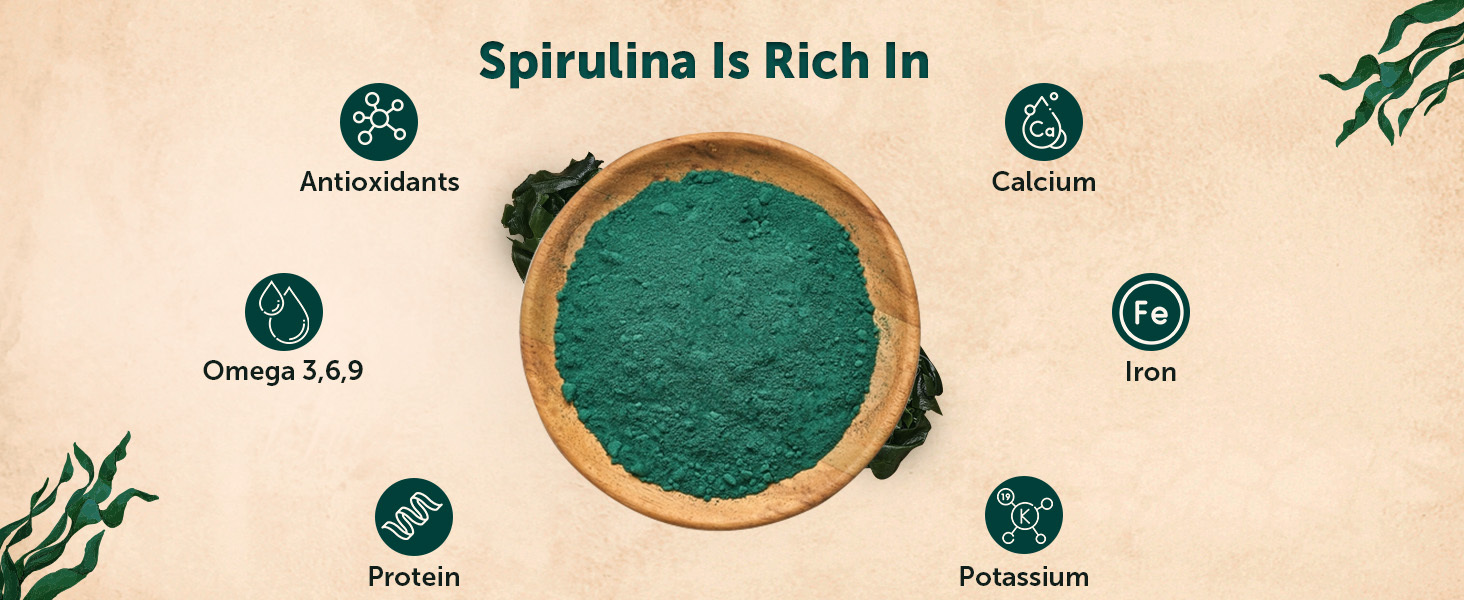 Neuherbs Spirulina Powder - 100g | Supports Energy, Immunity & Detox | Rich in Iron, Calcium, Potassium & Omega 3 6 9 | 100% Pure & Natural With No Artificial Additives