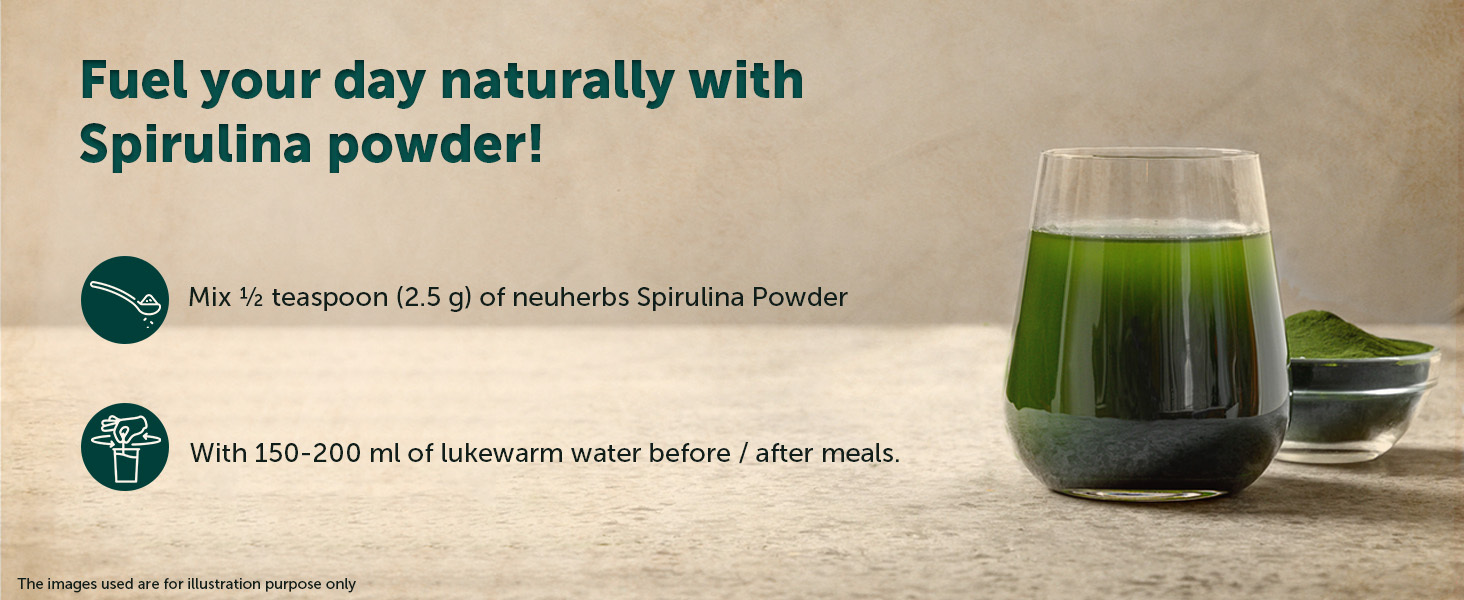 Neuherbs Spirulina Powder - 100g | Supports Energy, Immunity & Detox | Rich in Iron, Calcium, Potassium & Omega 3 6 9 | 100% Pure & Natural With No Artificial Additives