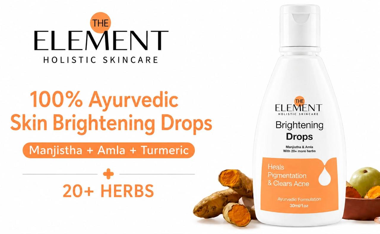 The Element Manjistha Brightening Drops – Drinkable Ayurvedic Skin Supplement | Manjistha, Amla, Neem, Turmeric & 20+ Herbs | Taken Orally for Pigmentation, Dark Spots, Acne & Glowing Skin From Within | 30 ml (Pack of 2, Classic)