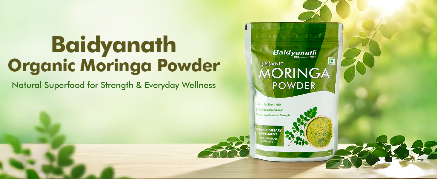 Baidyanath Ayurved Certified Organic Moringa Powder 200 gm | Pure Moringa (Drum Stick) Powder | Green Superfood for Energy, Immunity & Daily Wellness | Plant-Based Herbal Nutrition Supplement
